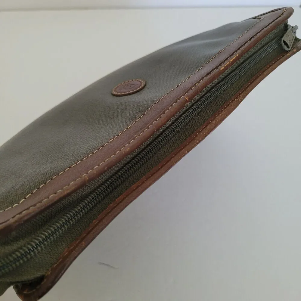 Christian Dior Pochette Trousse De Toilette Zip Pouch Clutch Green Brown Vintage